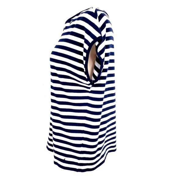 Nautical Navy & White Stripe Nautical Preppy Top Metal Logo Gromits Size Medium - Picture 3 of 5
